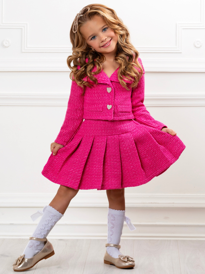 Power Posing Pink Blazer and Pleated Skirt Set Mia Belle Girls