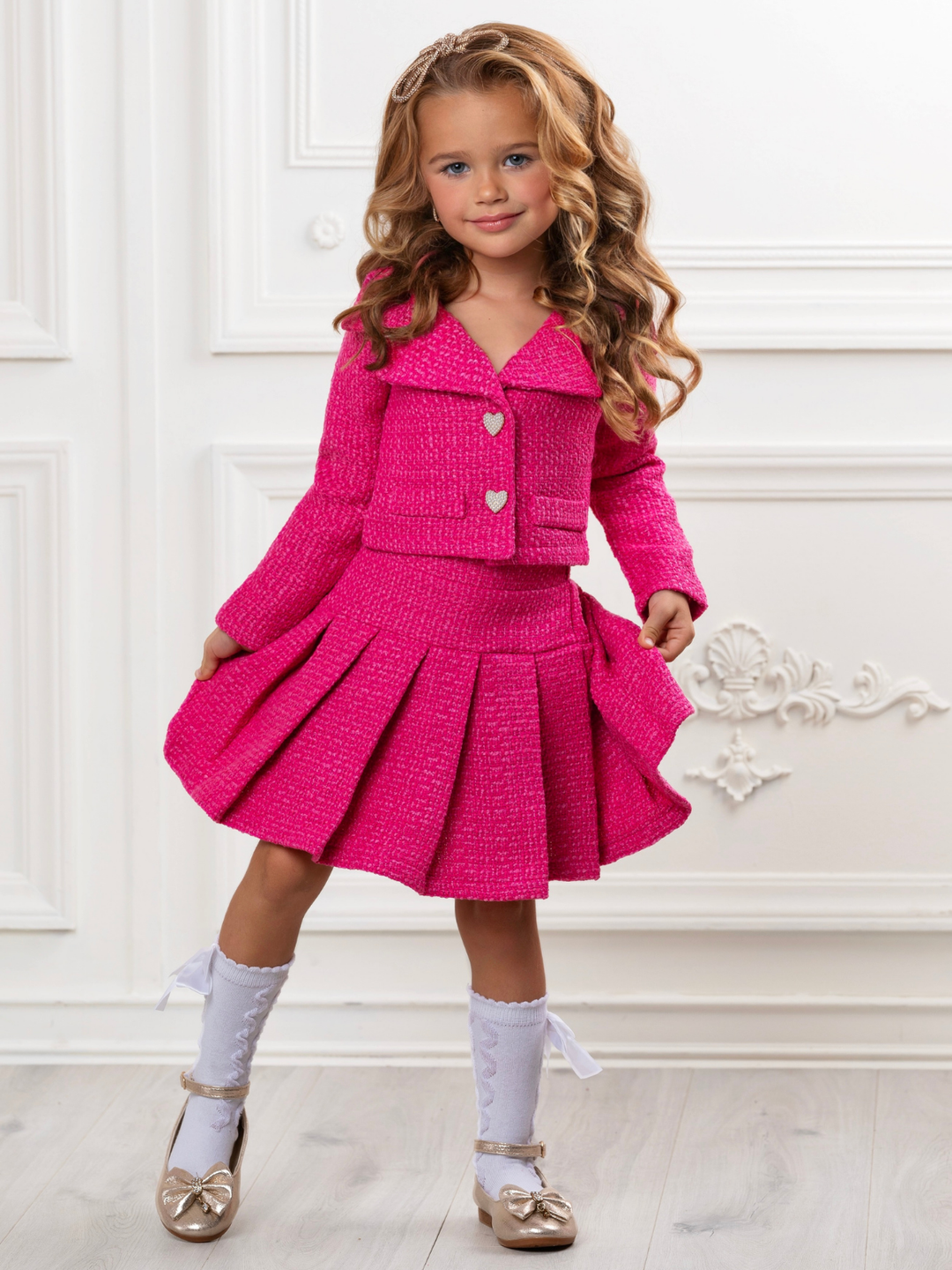 Power Posing Pink Blazer and Pleated Skirt Set Mia Belle Girls