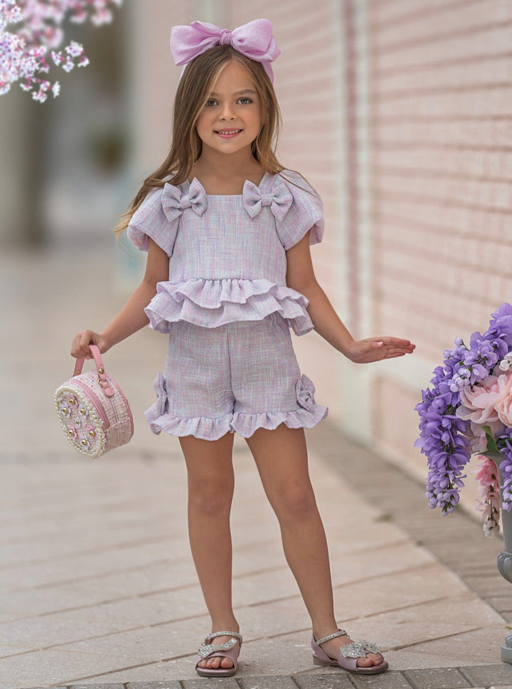 Mia Belle Girls Pastel Tweed Top And Short Set | Girls Elevated Casual