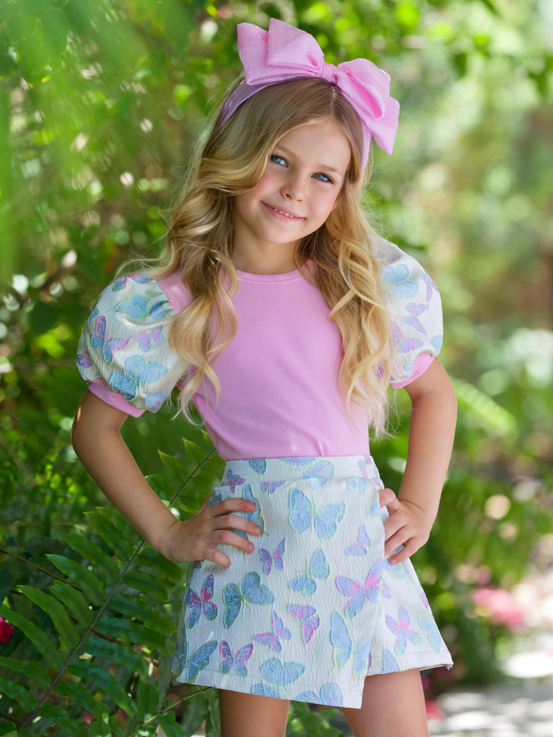 Flutter & Shine Puff Sleeve Top and Butterfly Skort Set