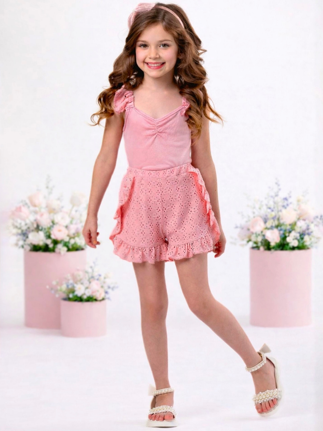 Coral Breeze Eyelet Ruffle Short Set Coral / 10/12