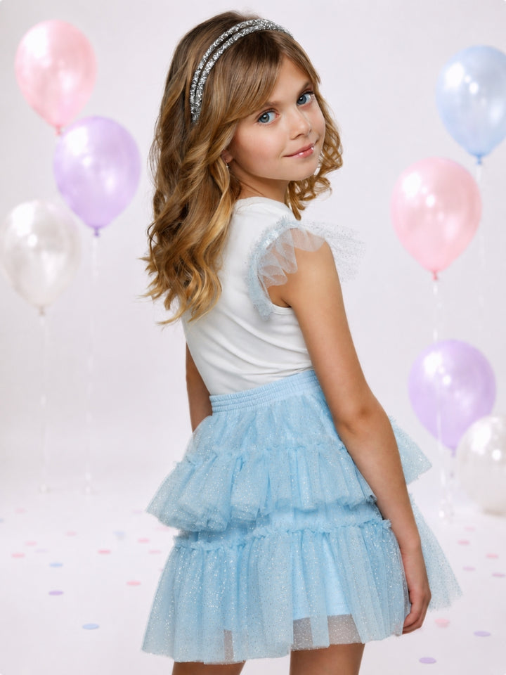 Sweet Bow Ruffle Top and Tulle Skirt Set