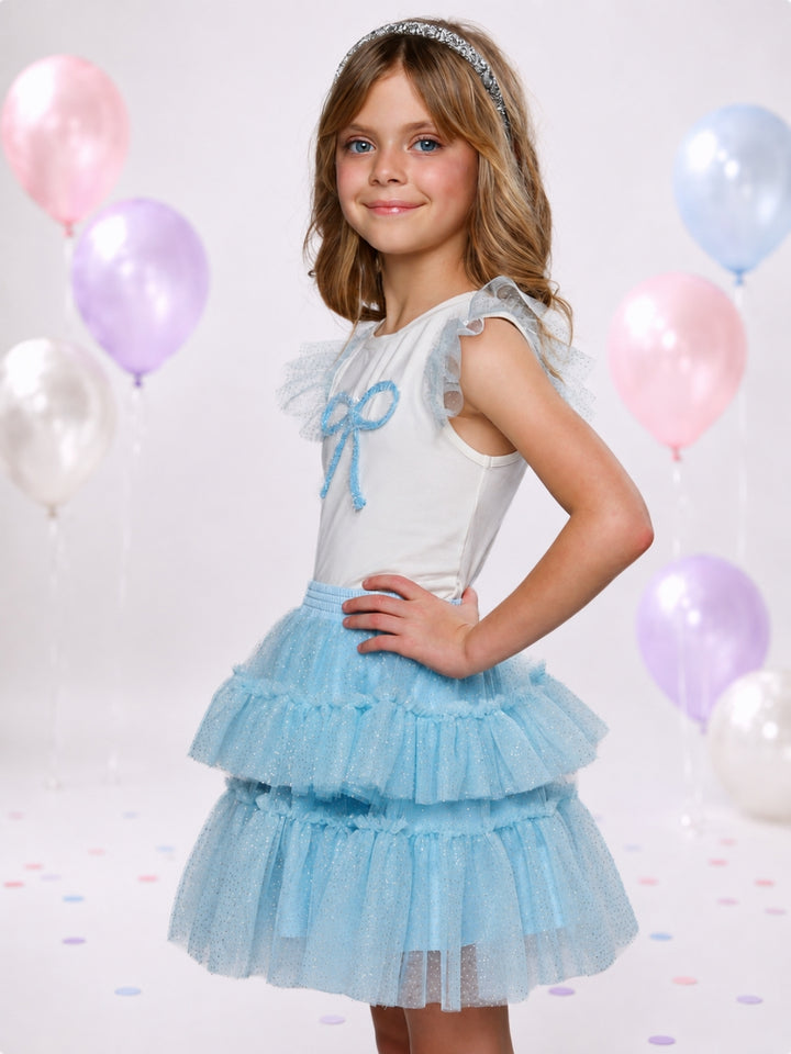 Sweet Bow Ruffle Top and Tulle Skirt Set