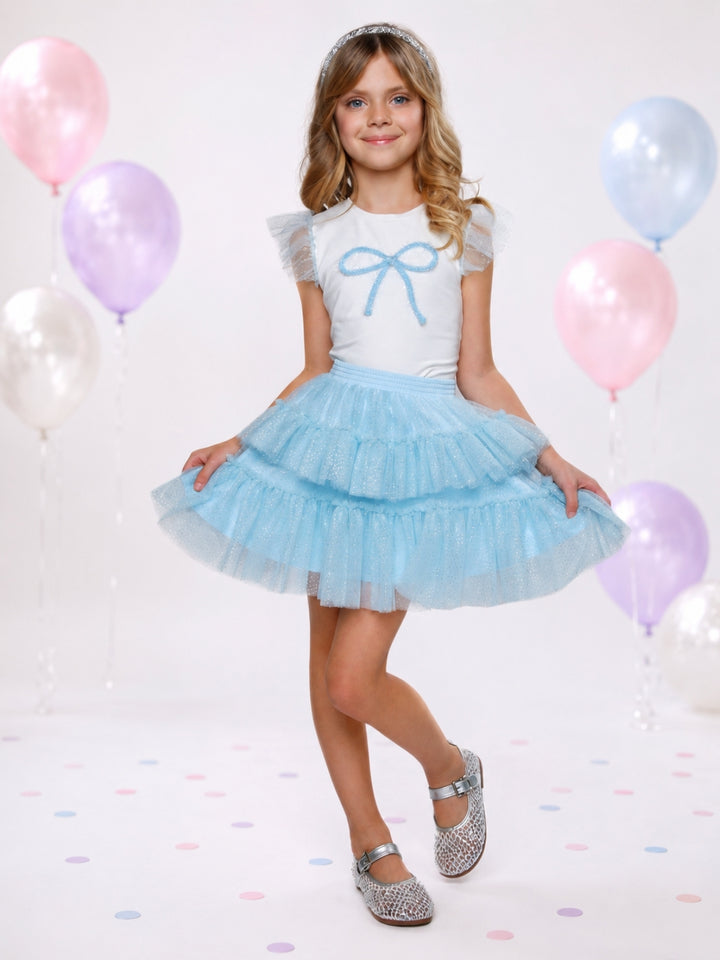 Sweet Bow Ruffle Top and Tulle Skirt Set