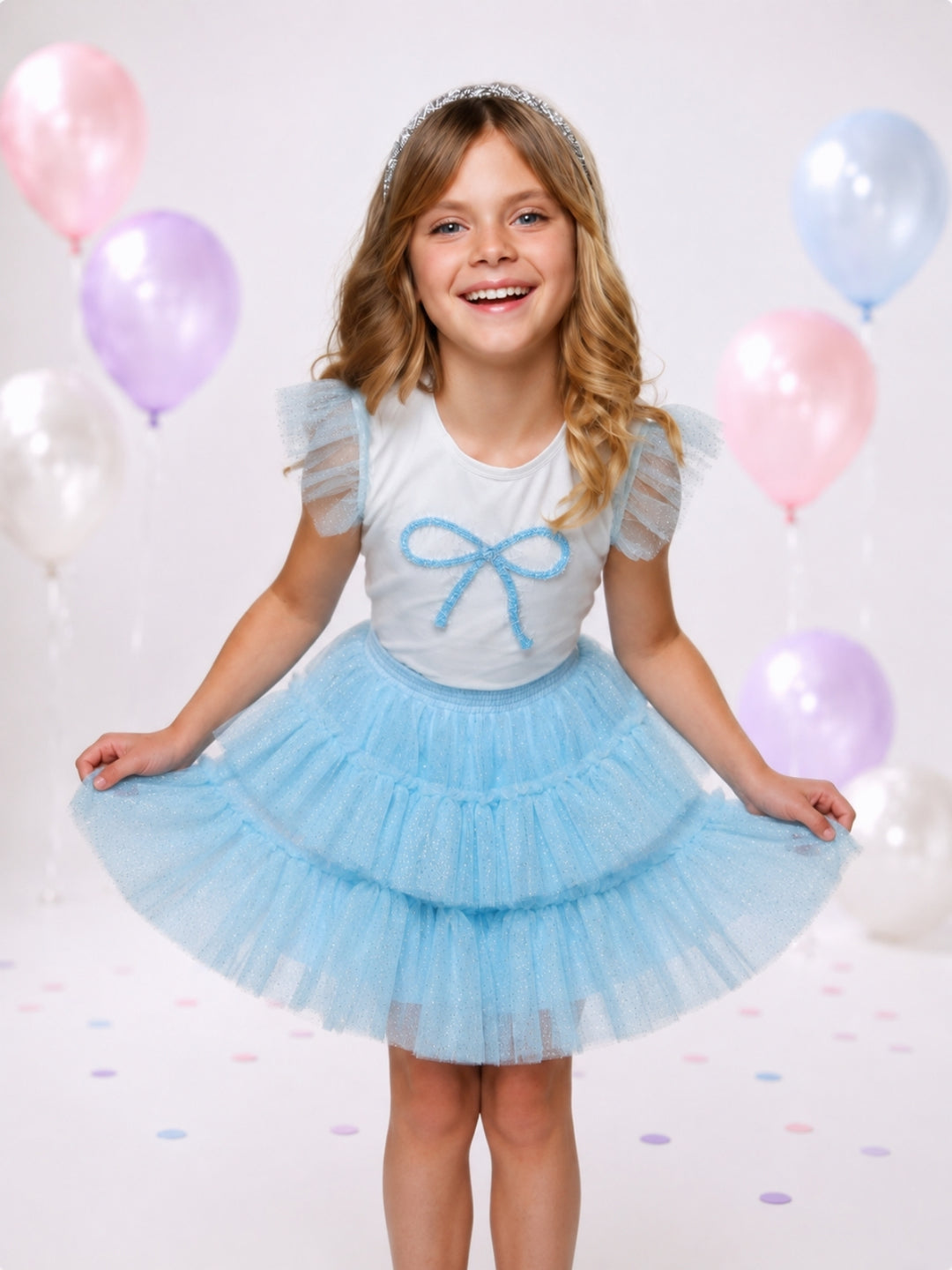Sweet Bow Ruffle Top and Tulle Skirt Set