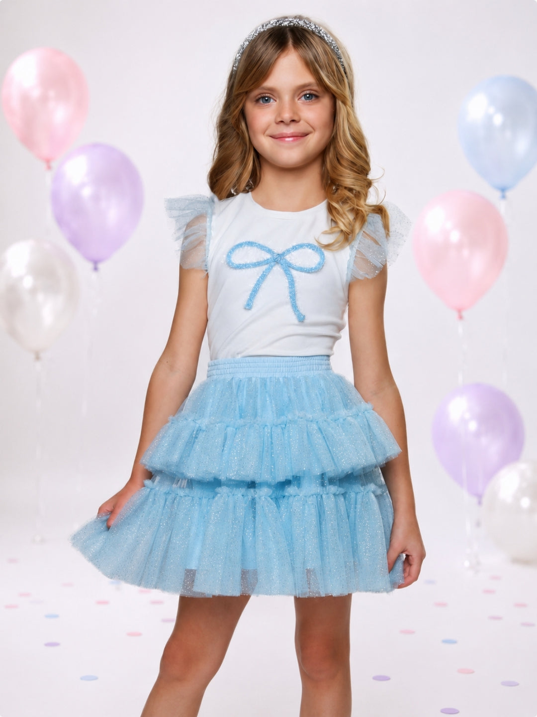 Sweet Bow Ruffle Top and Tulle Skirt Set