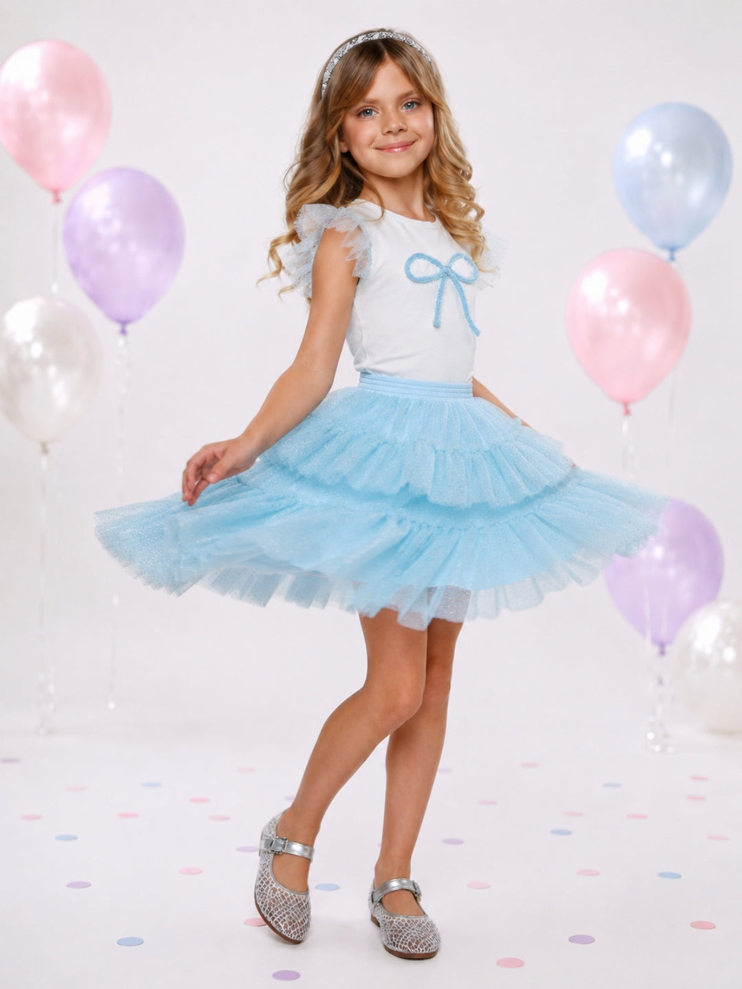 Sweet Bow Ruffle Top and Tulle Skirt Set
