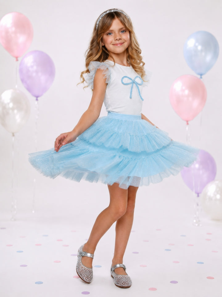 Sweet Bow Ruffle Top and Tulle Skirt Set