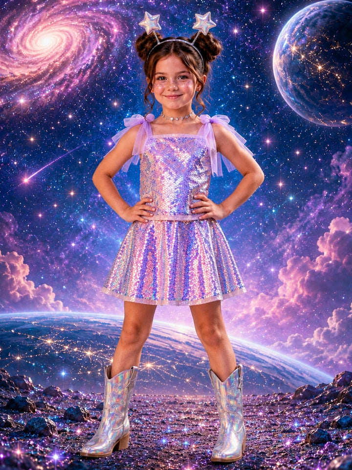 Galaxy Girl costume for girls perfect for Halloween and cosmic-themed parties.