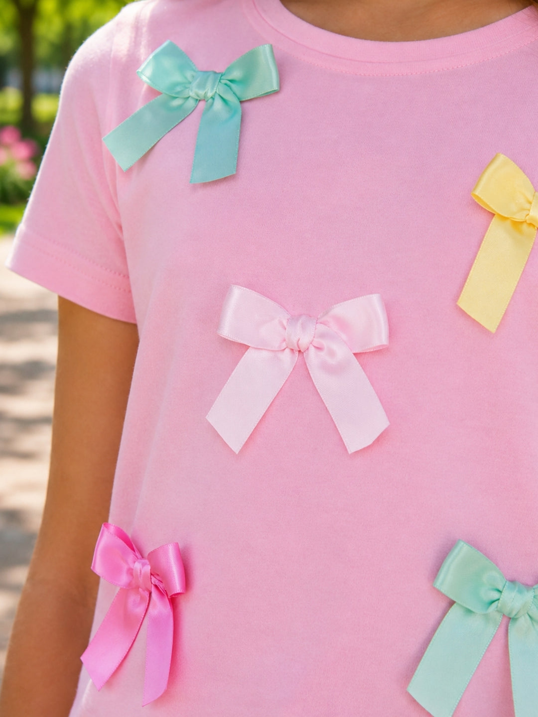 Playful Pastel Bow Cotton Top and Short Set
