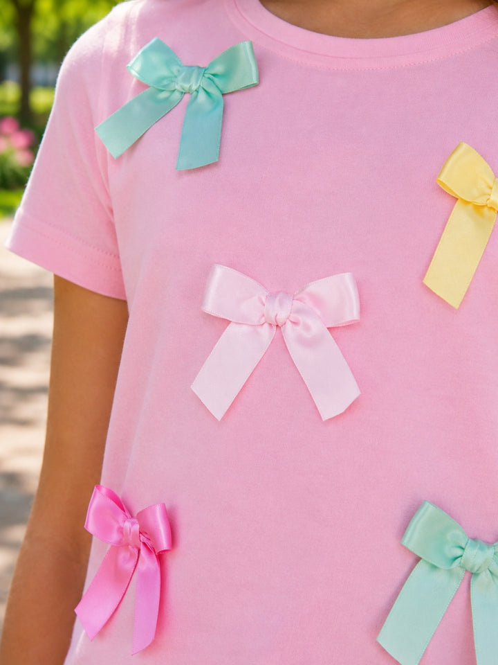 Playful Pastel Bow Cotton Top and Short Set