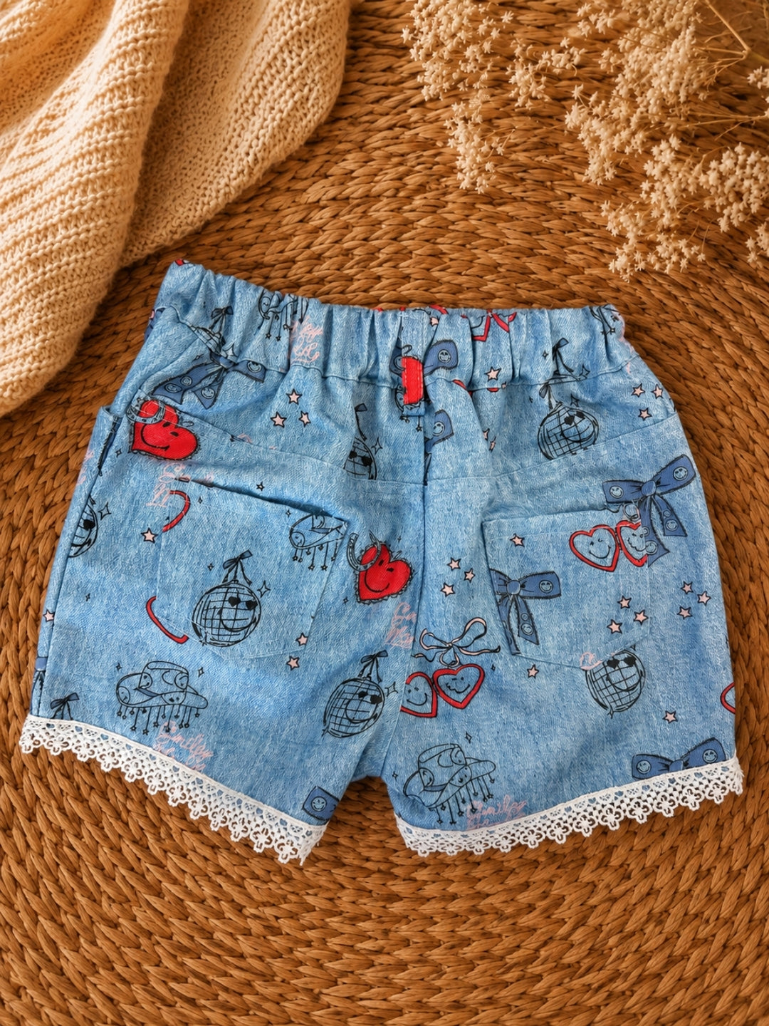 SmileyWorld Bow Tank and Girly Graphics Denim Short Set