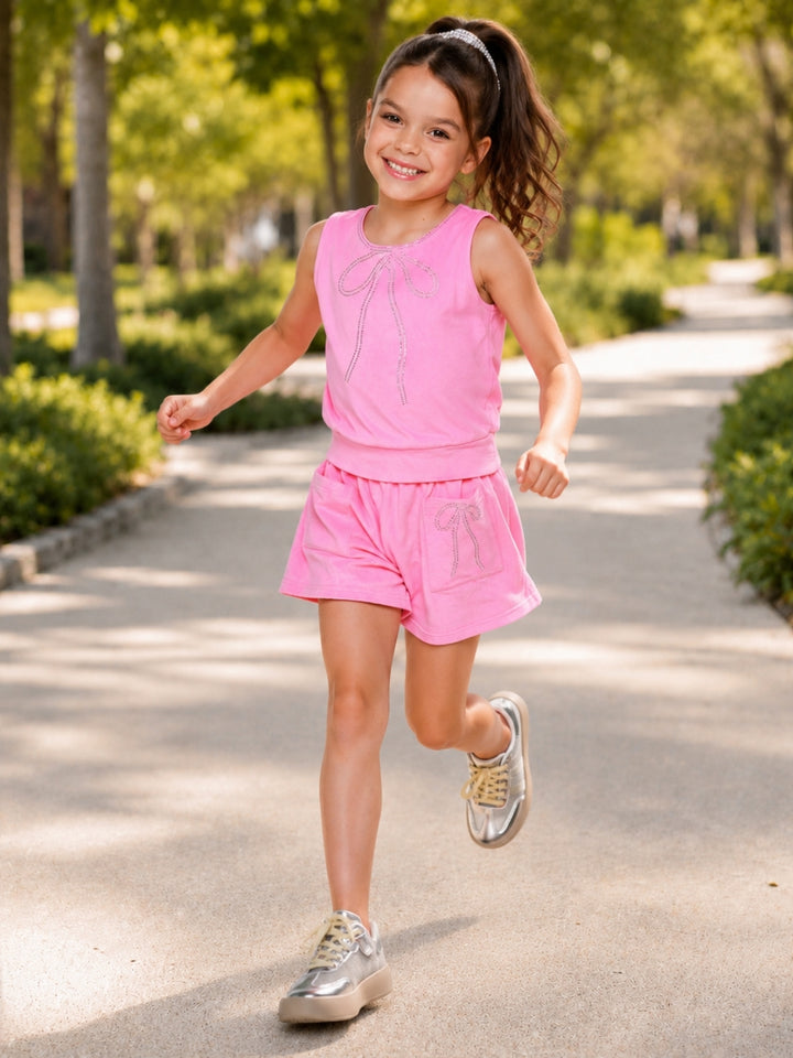 Dreamy Bow Velour Tank Top and Short Set