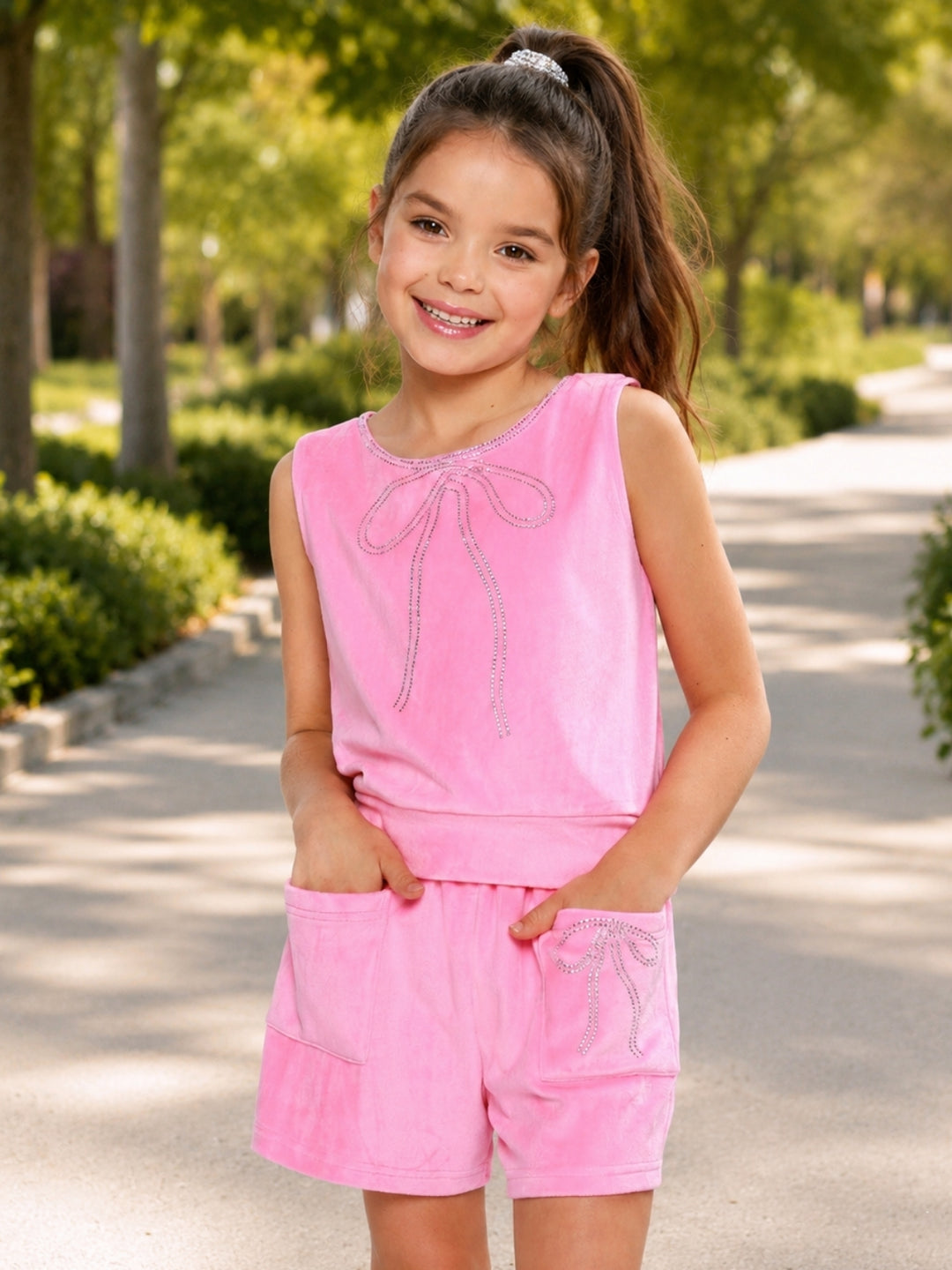Dreamy Bow Velour Tank Top and Short Set