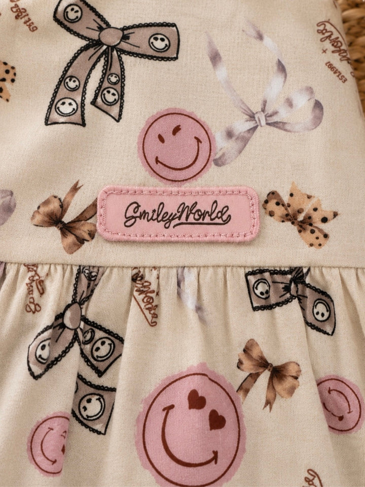 SmileyWorld Bow Print Peplum Top & Wide Leg Pant Set