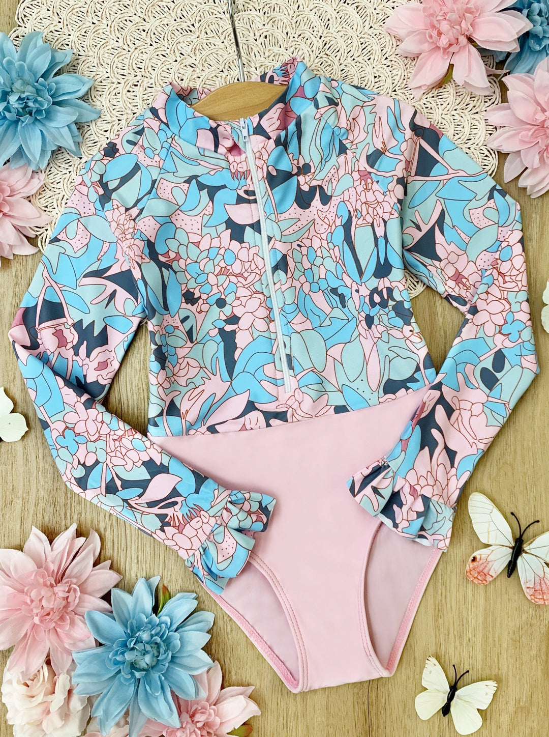 Mia Belle Girls Floral Rash Guard Swimsuit | One Piece Swimsuits