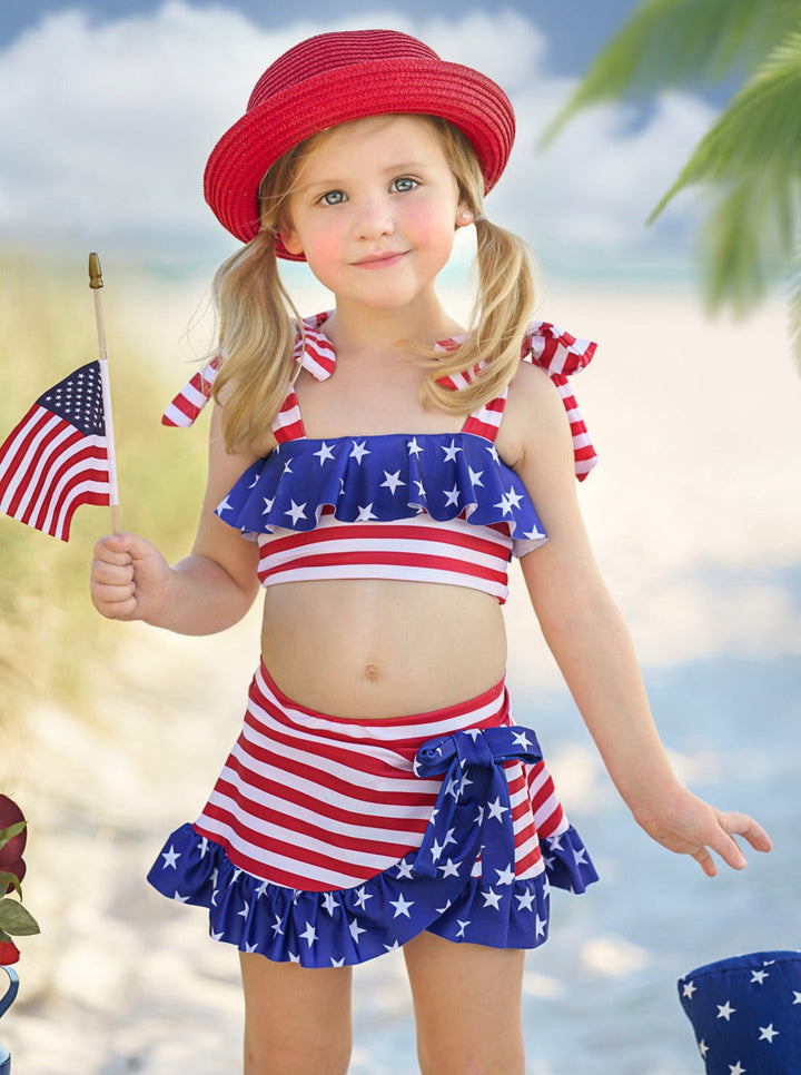 Toddler Swimwear | Little Girls American Flag Wrap Two Piece Swimsuit