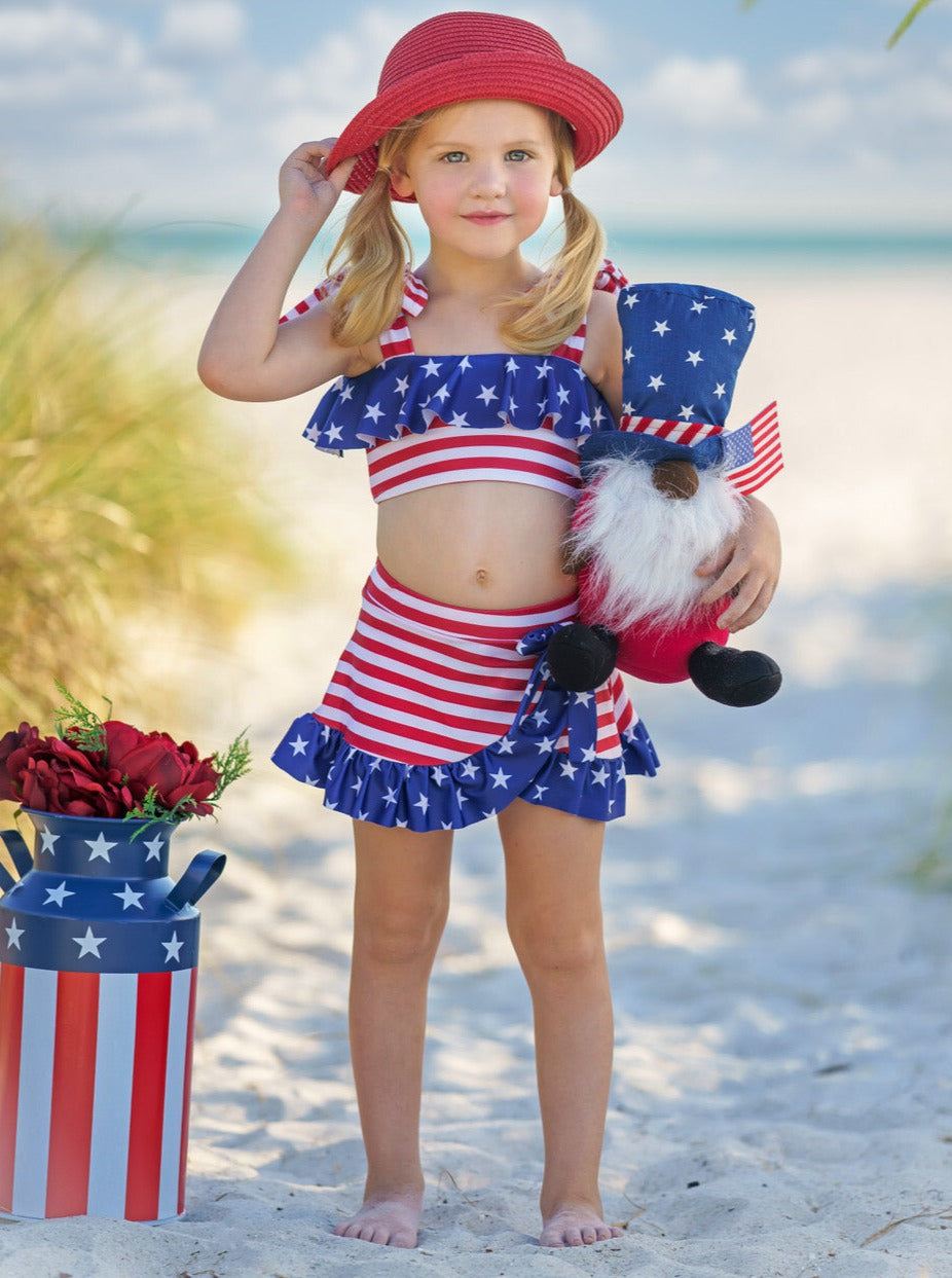 Toddler Swimwear | Little Girls American Flag Wrap Two Piece Swimsuit