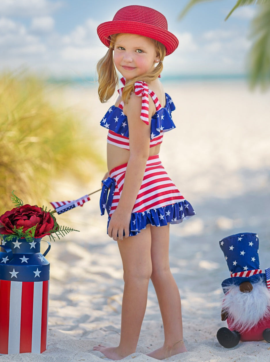 Toddler Swimwear | Little Girls American Flag Wrap Two Piece Swimsuit
