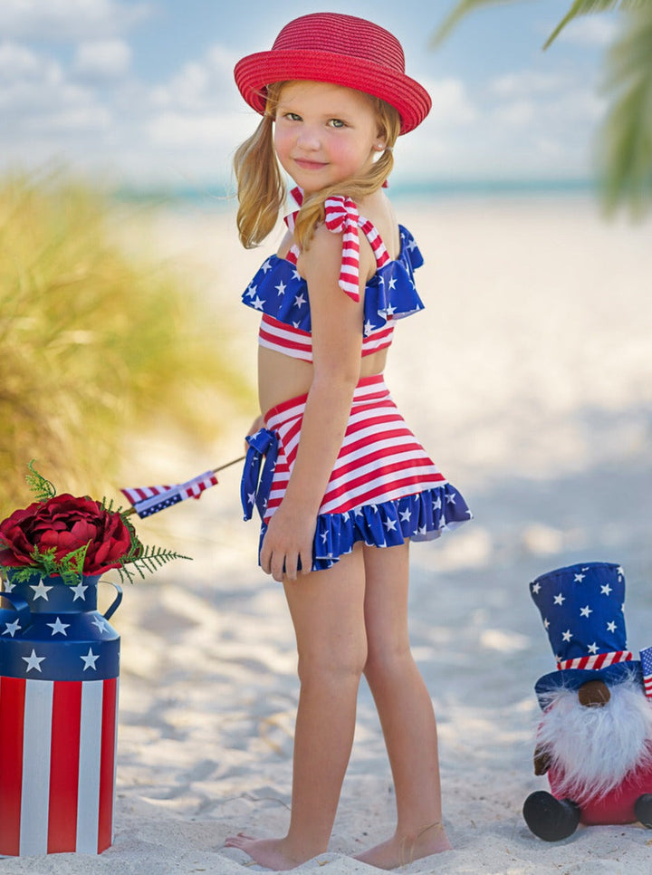 Toddler Swimwear | Little Girls American Flag Wrap Two Piece Swimsuit