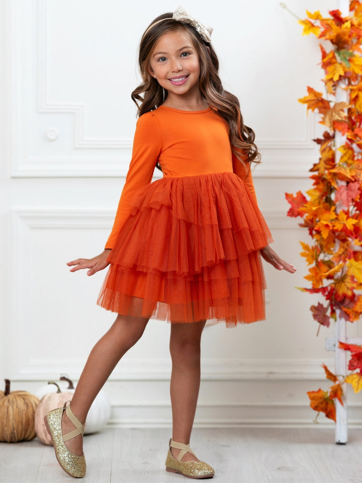 Pumpkin Spice Tiered Tulle Dress