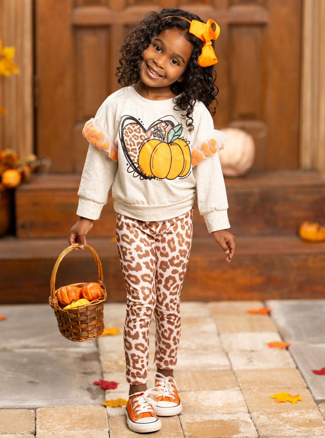 Toddler Fall Clothes | Pumpkin Pullover & Leopard Print Legging Set