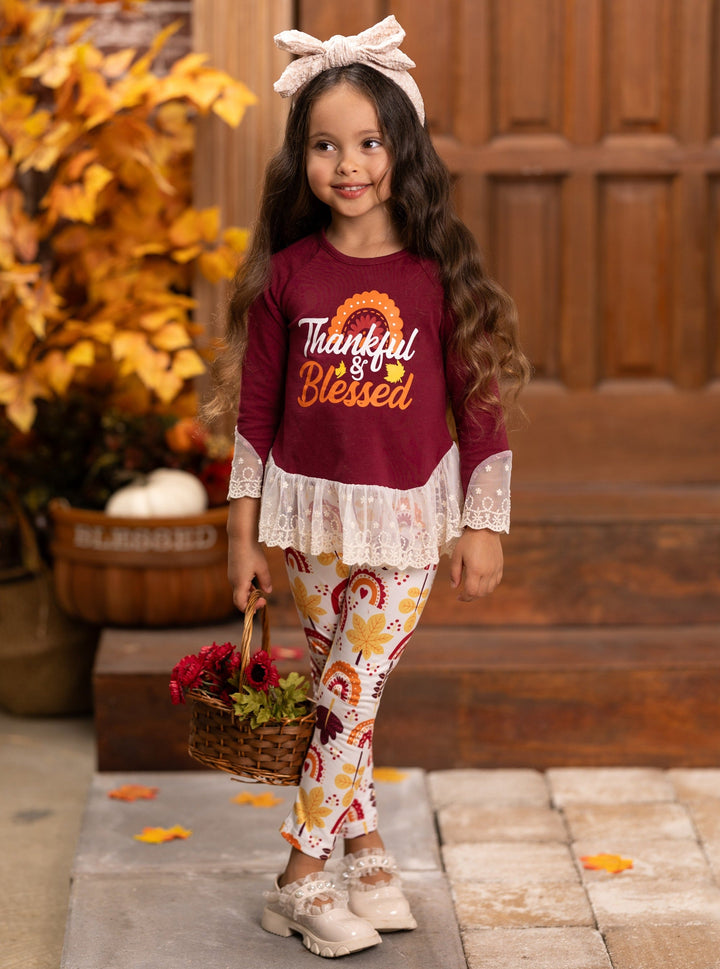 Thanksgiving Outfits | Thankful & Blessed Lace Hem Tunic & Legging Set