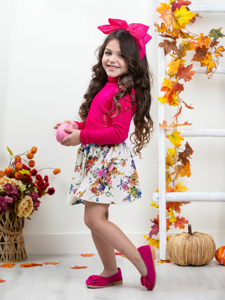 Fashion Flower Neoprene Pleated Skirt by Kids Couture Mia Belle Girls