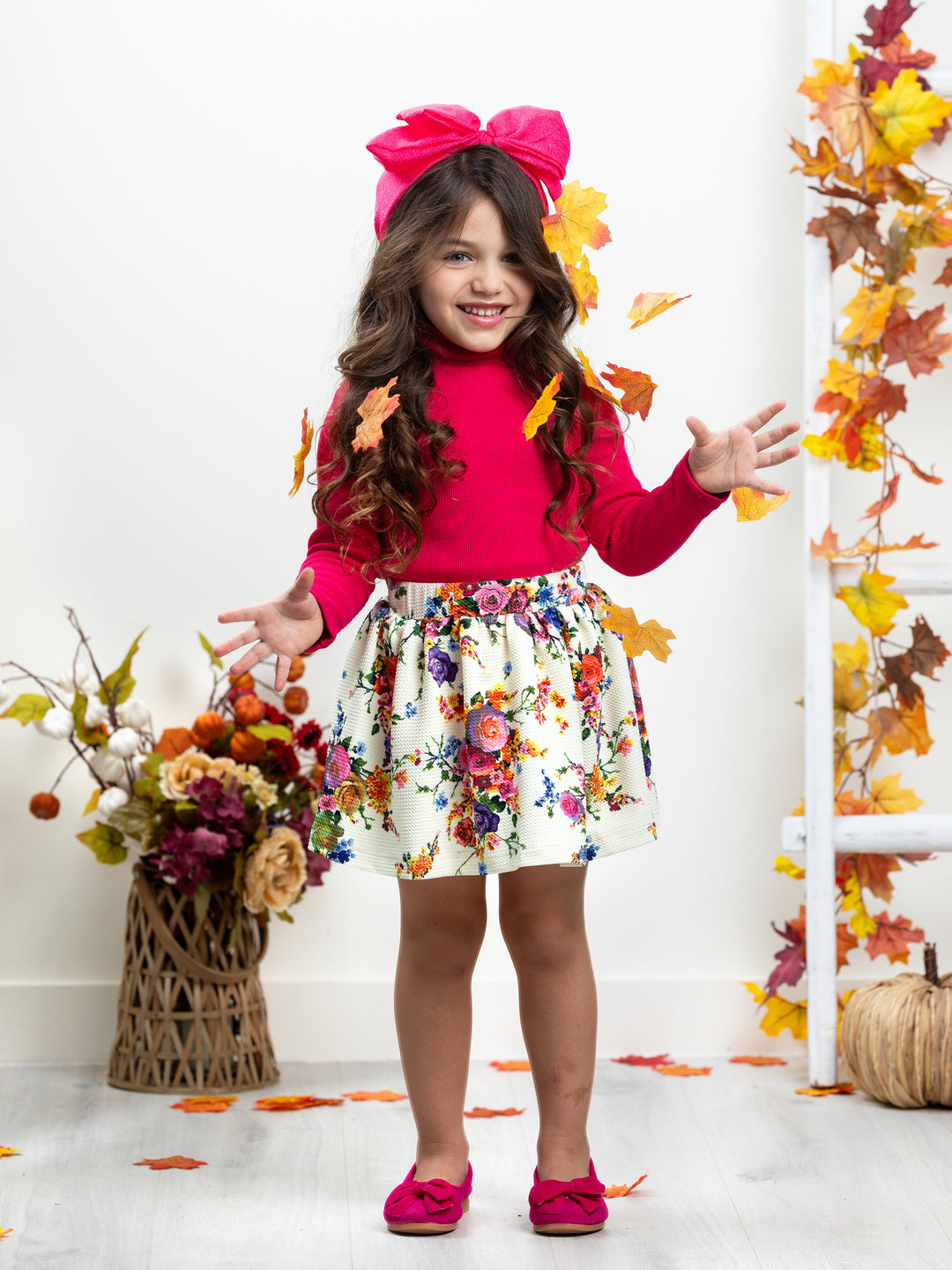 Fashion Flower Neoprene Pleated Skirt by Kids Couture Mia Belle Girls