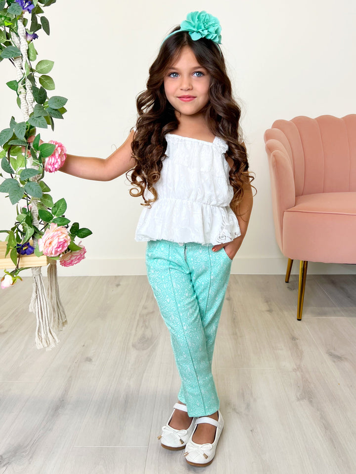 Sassy Mint Jacquard Pants by Kids Couture Mia Belle Girls