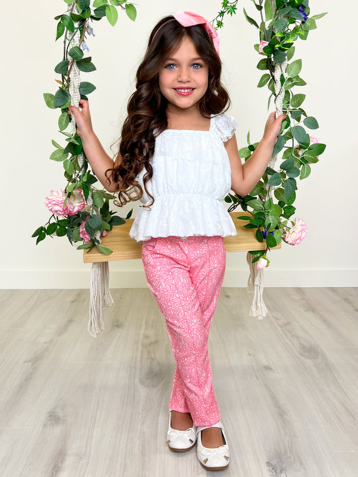 Sassy Pink Jacquard Pants by Kids Couture Mia Belle Girls
