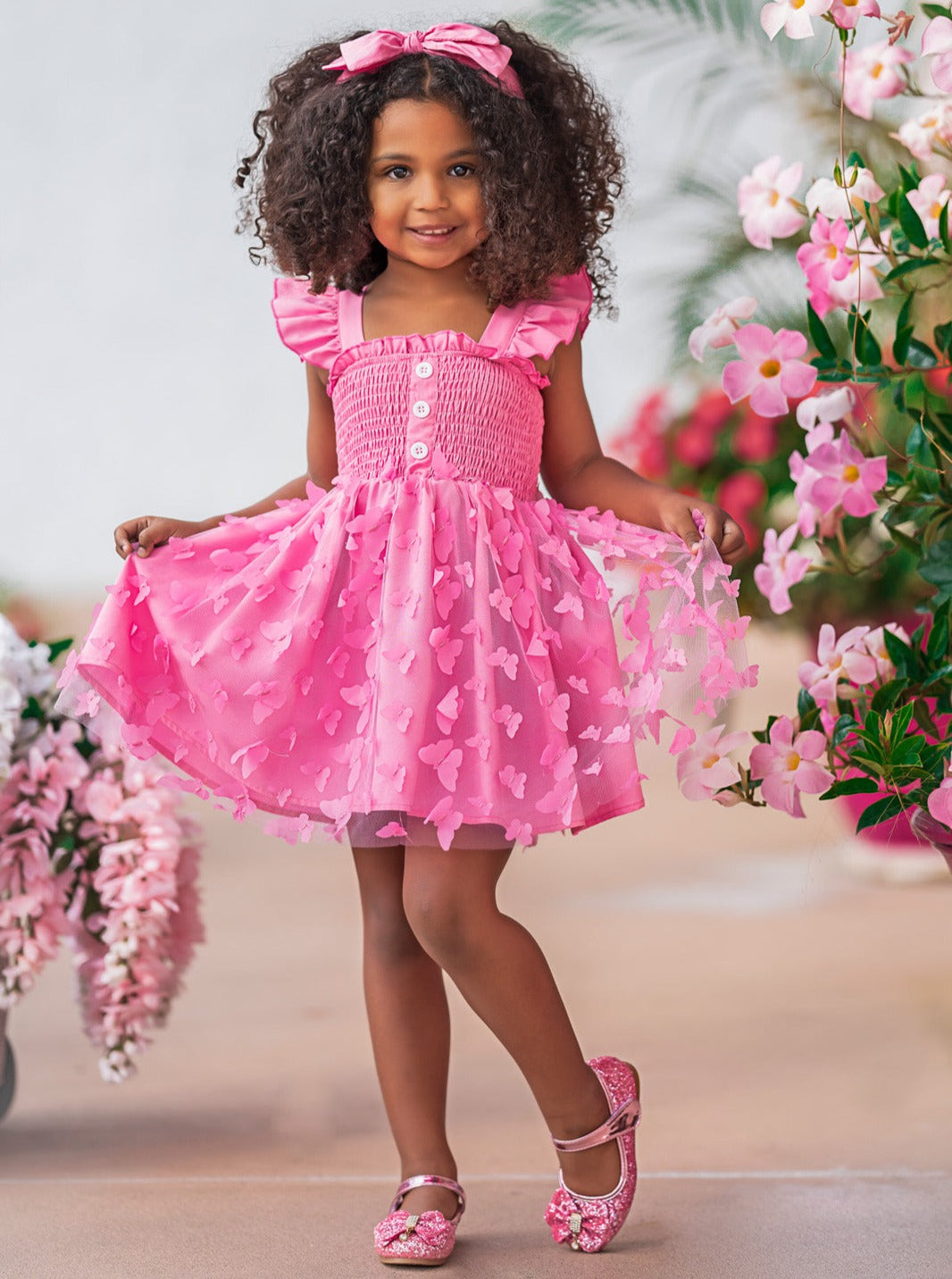 Mia Belle Girls | Pink Smocked Butterfly Dress Mia Belle Girls | Pink Smocked Butterfly Dress