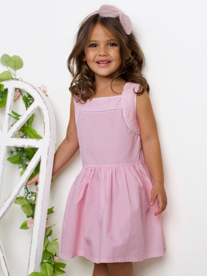 Kids Couture x Mia Belle Girls Pink Microdot Ruffle Dress