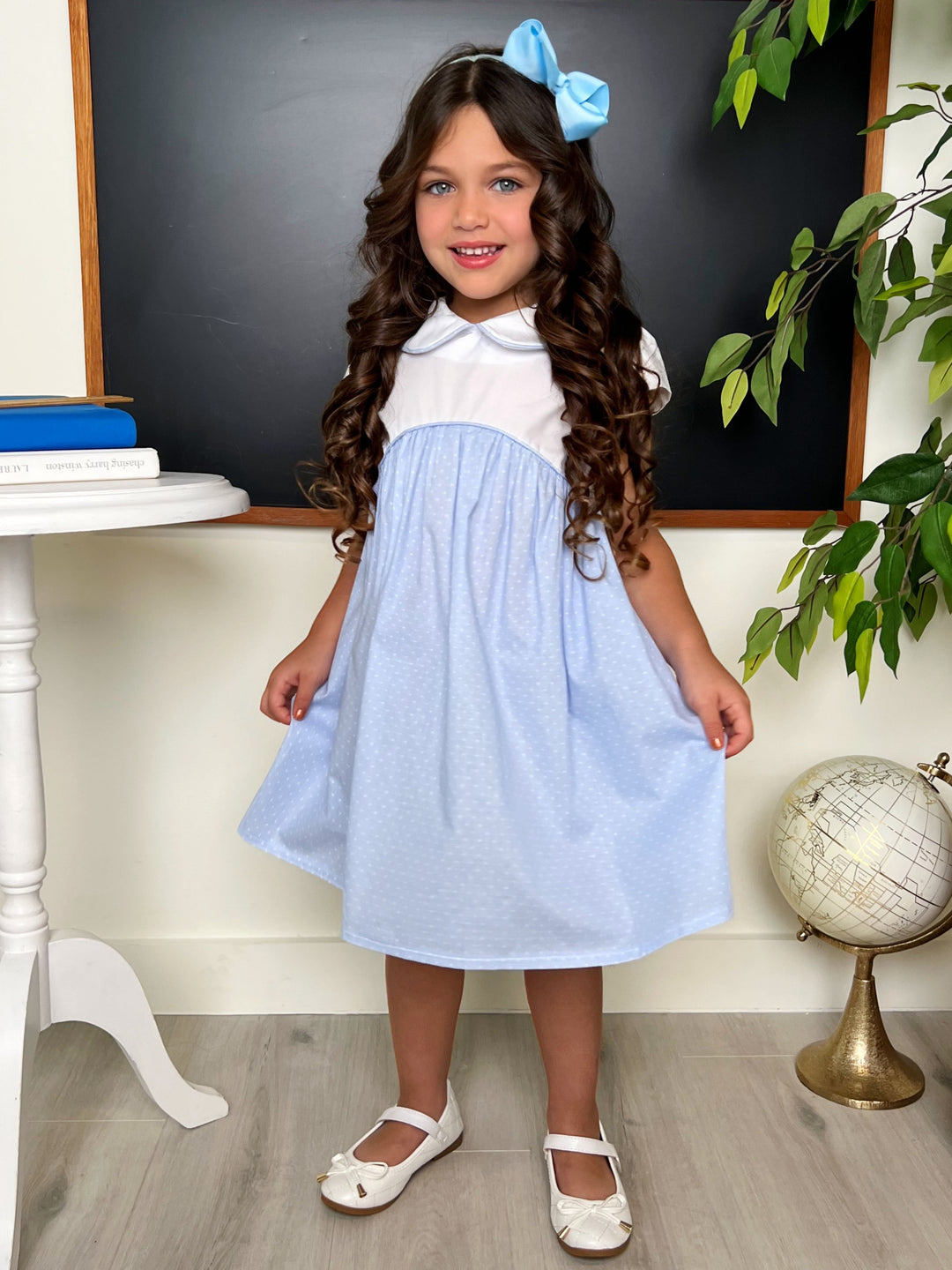 Blue Peter Pan Collared Polka Dot Dress by Kids Couture Mia Belle Girls