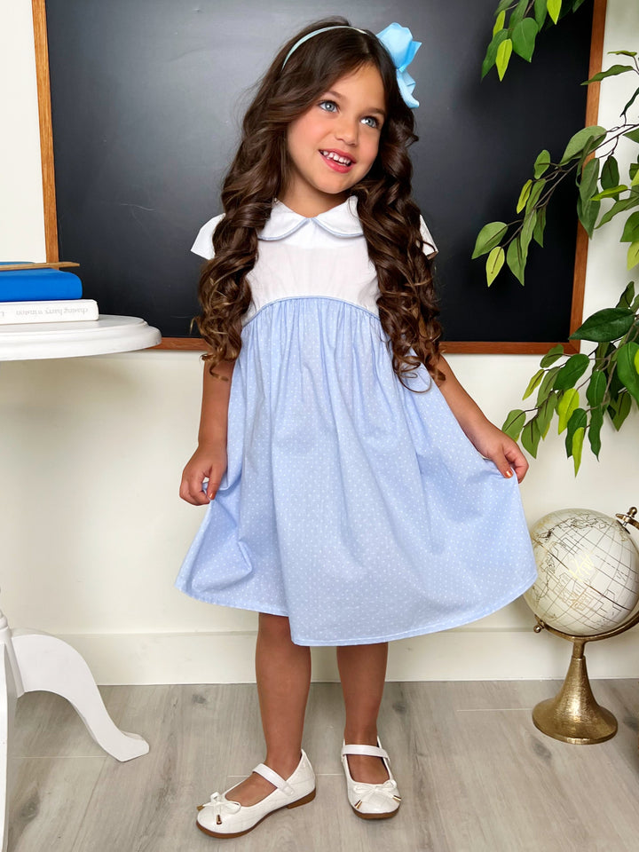Blue Peter Pan Collared Polka Dot Dress by Kids Couture Mia Belle Girls