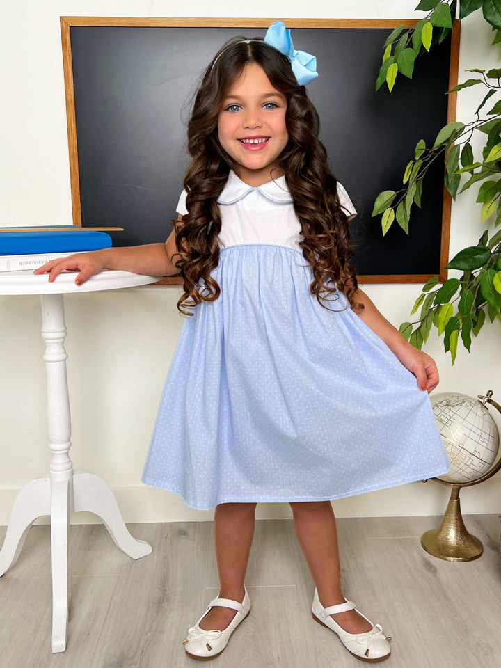 Blue Peter Pan Collared Polka Dot Dress by Kids Couture Mia Belle Girls