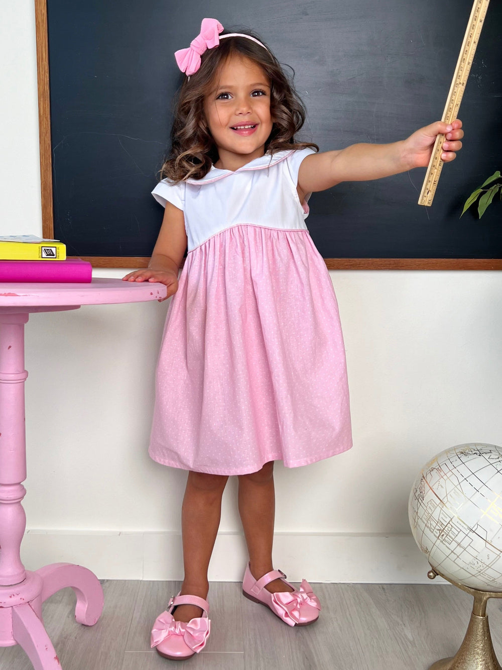 Kids Couture x Mia Belle Girls Collared Pink Polka Dot Dress