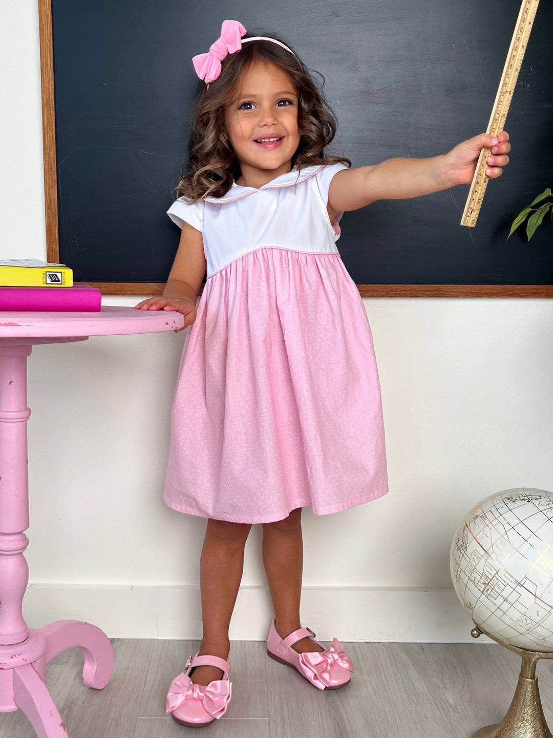 Kids Couture x Mia Belle Girls Collared Pink Polka Dot Dress