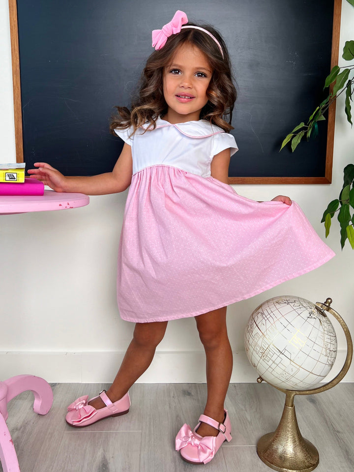 Kids Couture x Mia Belle Girls Collared Pink Polka Dot Dress