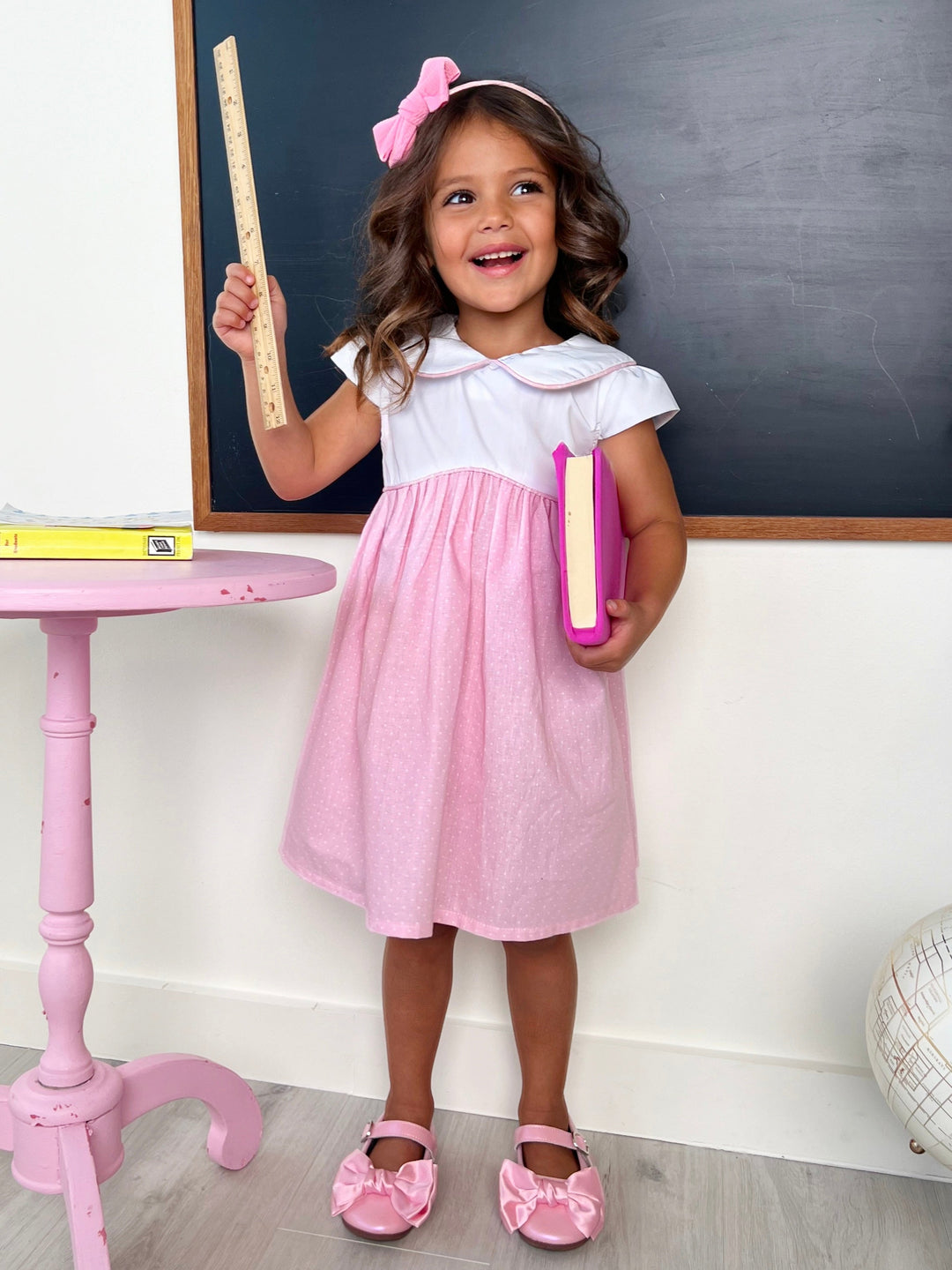 Kids Couture x Mia Belle Girls Collared Pink Polka Dot Dress