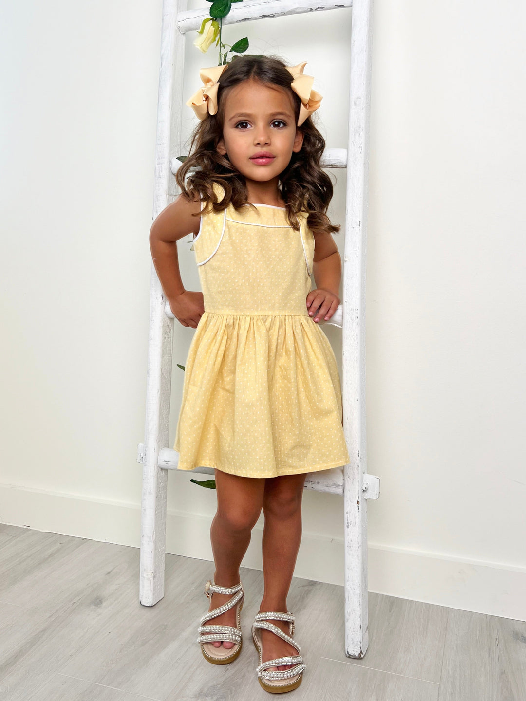 Sunny Yellow Polka Dot Mini Dress by Kids Couture Mia Belle Girls