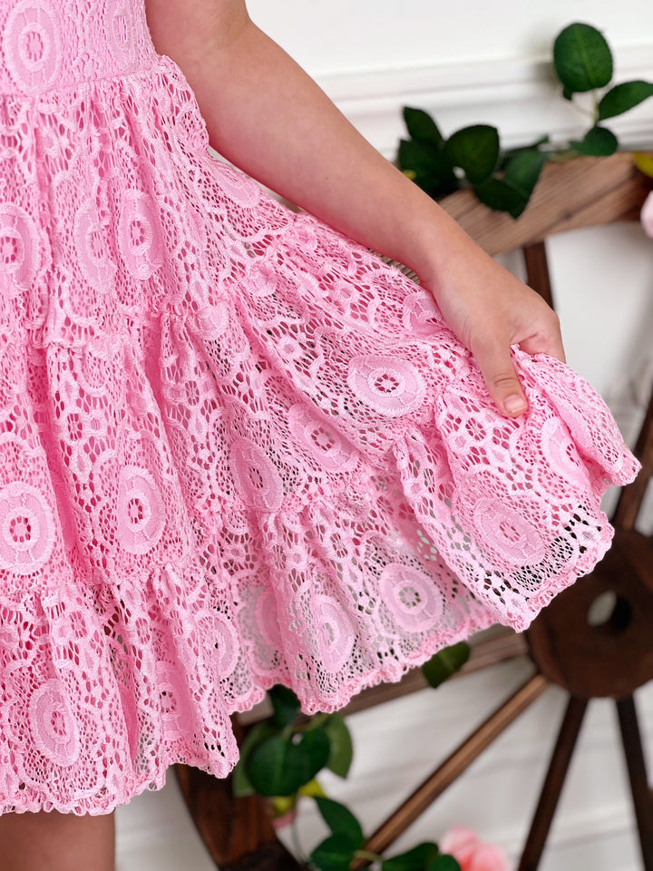Pink Lace Sleeveless Casual Dress