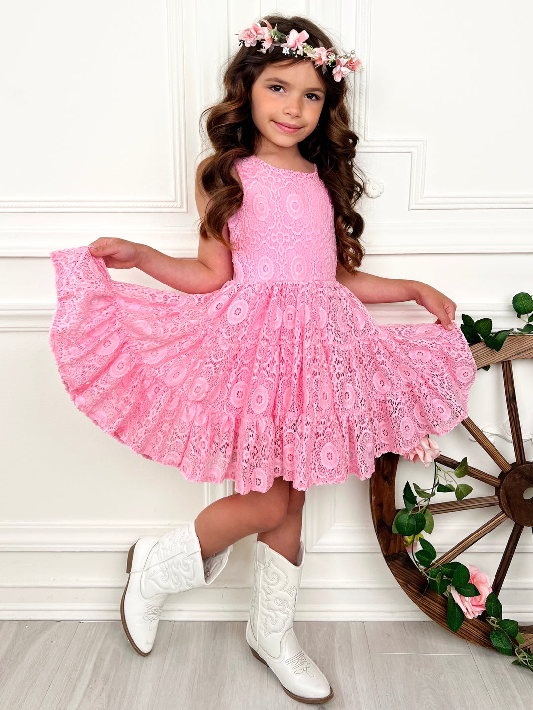 Pink Lace Sleeveless Casual Dress