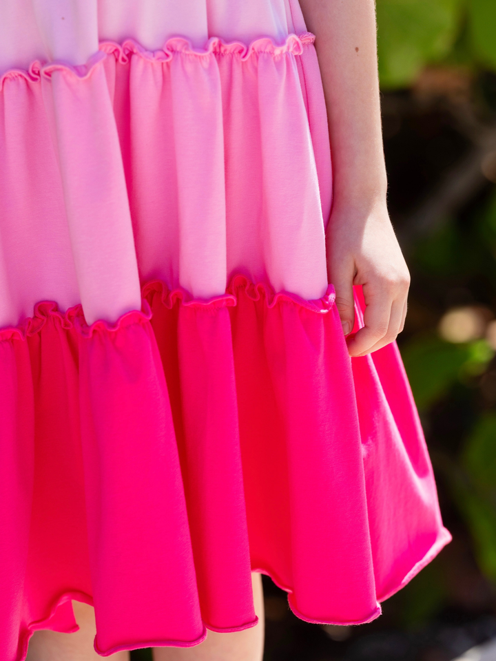 girls vacation dress pink ombre tiered twirl dress