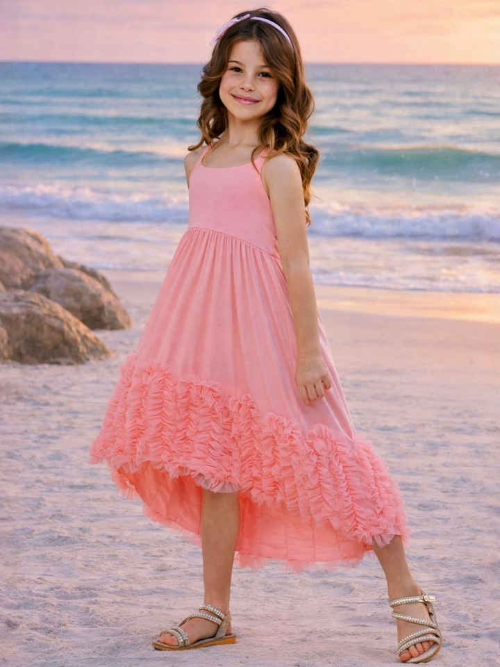 Sunset Bloom Coral Cotton High-Lo Maxi Dress Pink / 2T/3T
