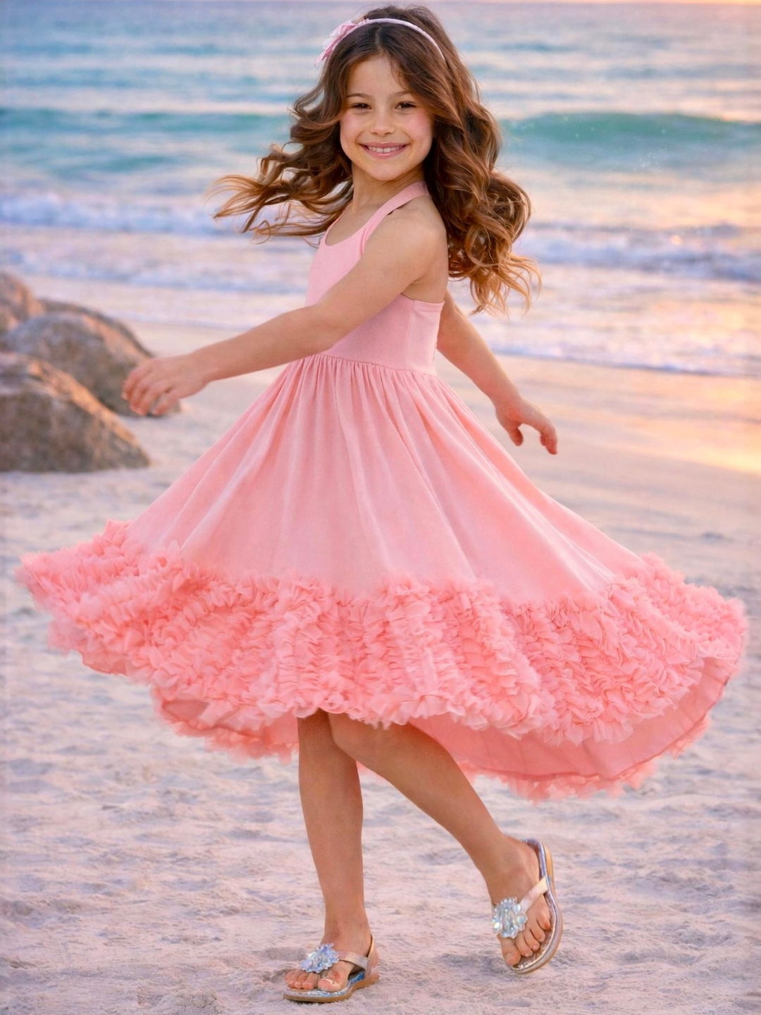 girls beach photo dress Aqua Cross Back Embroidered Dress