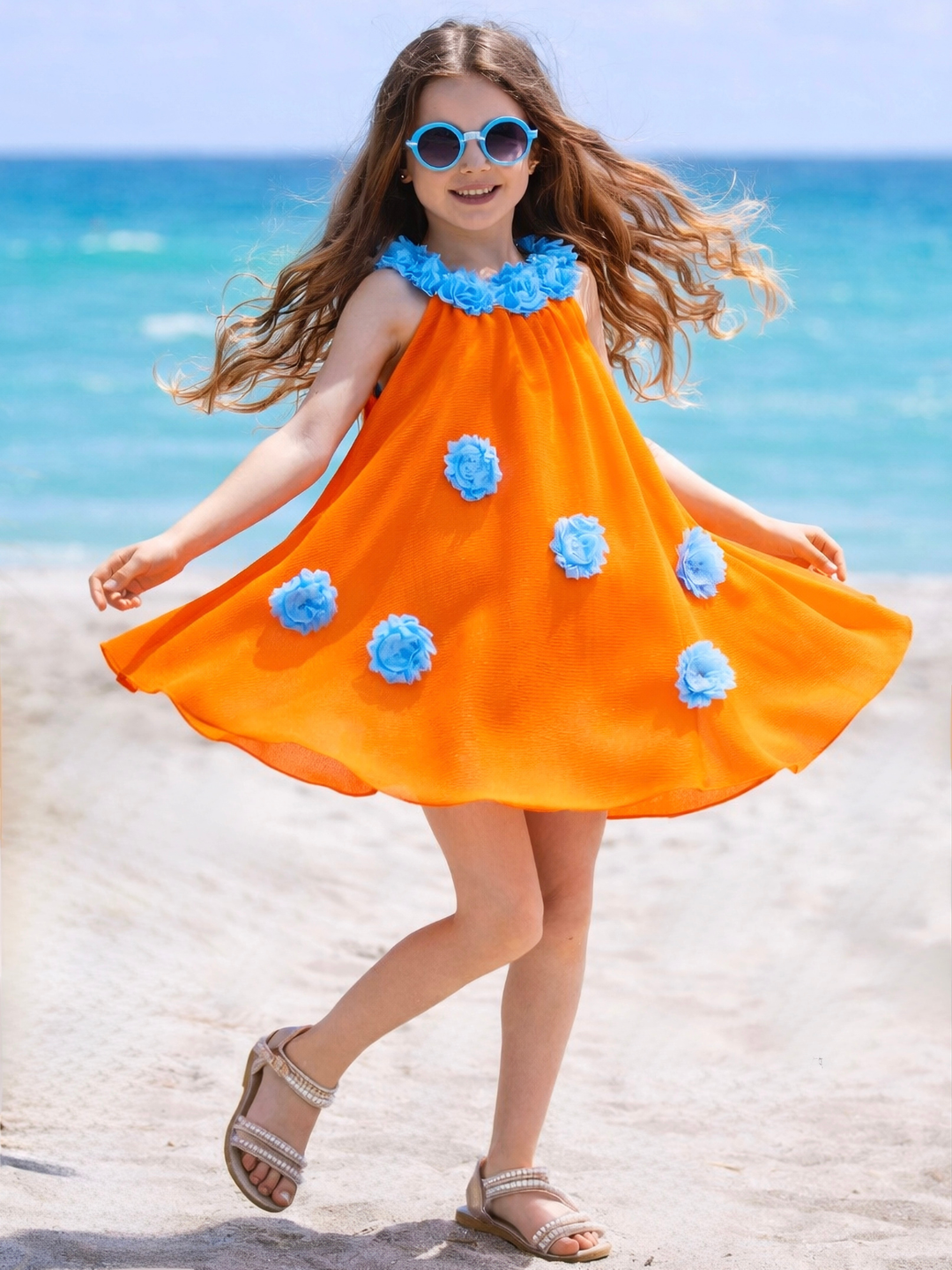 orange floral halter dress Sunset Pop Orange Floral Halter Dress