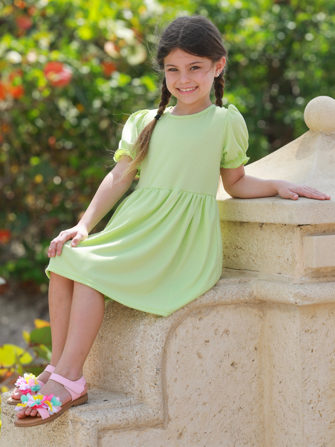 girls casual summer dress lime green everyday comfortable outfit