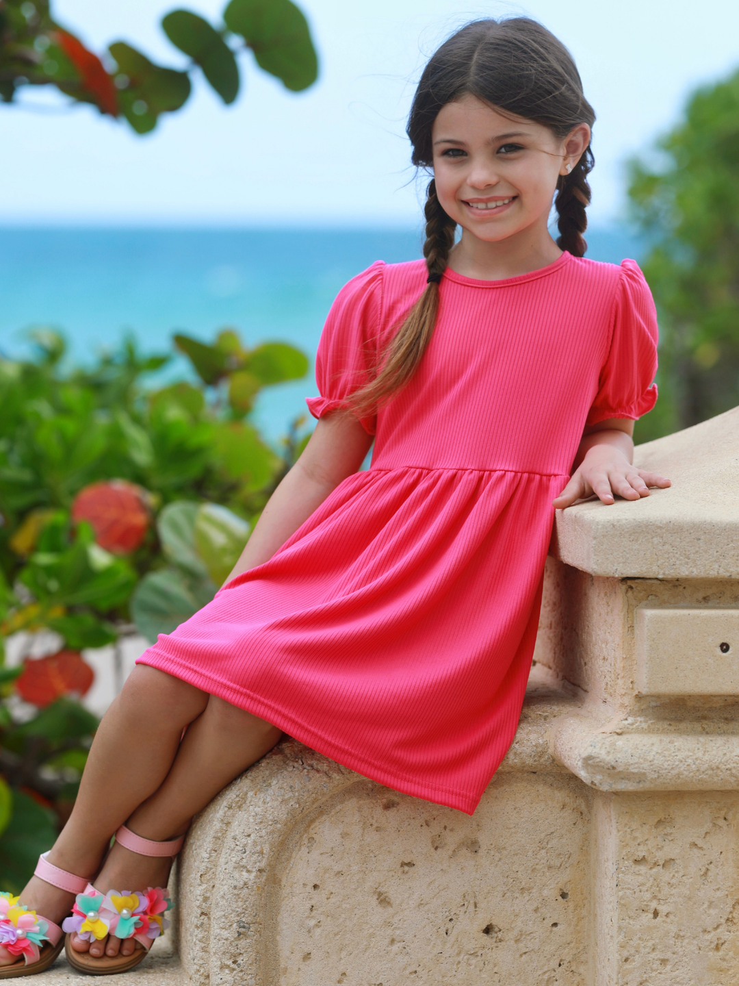Everyday Ribbed Puff Sleeve  Dress Mia Belle Girls
