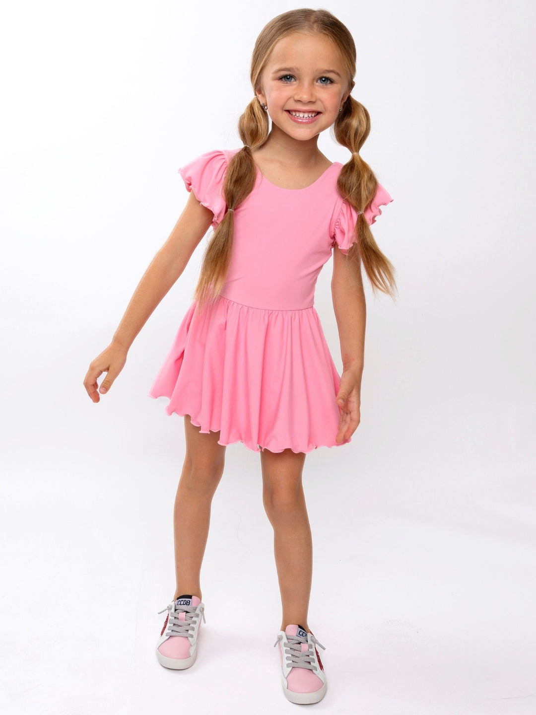 Stylish girls pink athleisure dress for everyday wear